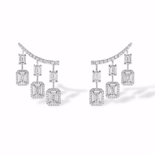 ZARD Baguette Crystal Drop Ear Climbers Stud Earrings In Sterling Silver