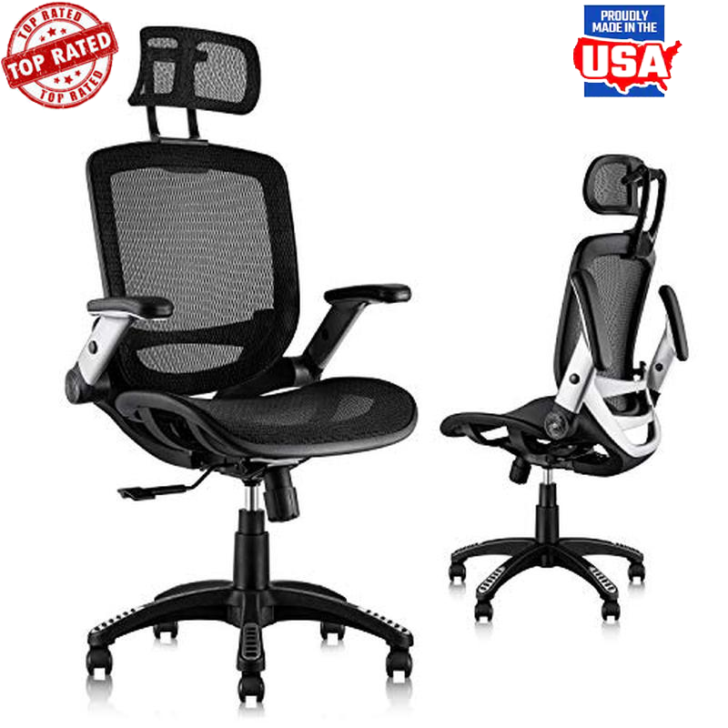 Ergonomic Office Chair Mesh High Back Adjustable Flip-Up Arms Lumbar Support New-image