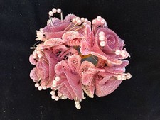 GLITTERY PINK ROSES SCRUNCHIE w/BEADS - VERY ELEGANT VERY UNIQUE