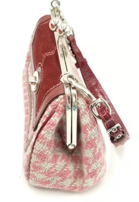 Coach Vintage Pink/Maroon Tweed Kiss Lock Shoulder Bag With