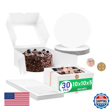 fwipiyo 30PC White 10"x10"x5" Cake Boxes Set w/ Boards for Pastries & Gifts