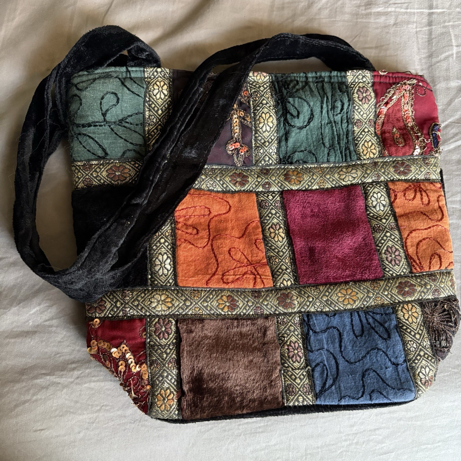Vtg Multi-Colored Patchwork Purse Shoulder Bag Re… - image 1