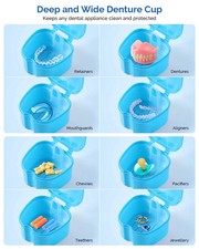 5pcs Denture Case - Denture Cup with Strainer - Denture Bath Box False Teeth