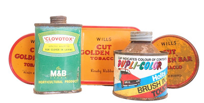 Vintage Restposten Dosen Wills Tabakhalter Farbe Clovotox Garage Mann Höhle Display.