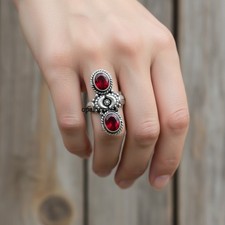 Red Garnet Gemstone 925 Sterling Silver Ring Handmade Jewelry Ring For Gift