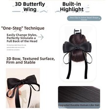 Easy Clip On Natural Puffy Bun Hairpiece with Bow for Low Ponytail Styles