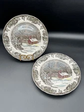 Johnson Brothers Winter Scene Dinner Plates 10” Lot of 2 – England Vintage