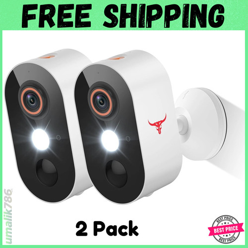 2 Pack Wireless Security Camera System Smart Night Vision Outdoor WiFi Cameras