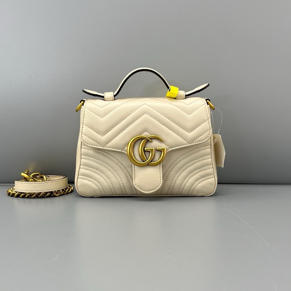 Authentic Pre-owned Gucci GG Marmont Mini White Quilted Crossbody