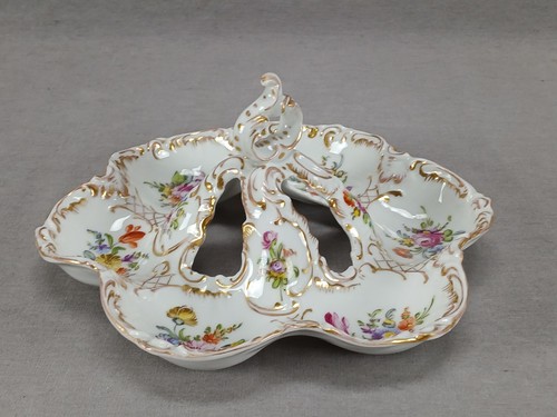 Antyk Franziska Hirsch Dresden Ręcznie malowana kwiatowa złota Mała taca na jajka - Zdjęcie 4 z 13