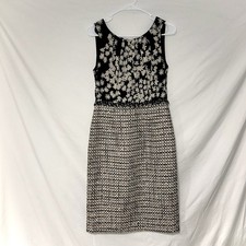 Carolina Herrera Tweed Black Cream Floral Sheath Pencil Knee Length Dress Sz 6