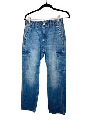 Aritzia Denim Forum The 90 s Edie Lo-Rise Wide Leg Cargo Medium Wash Size 24