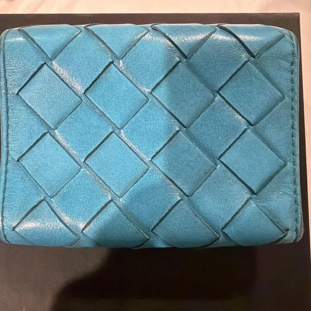 Bottega Veneta Tri-Fold Wallet Leather Light Blue Used Italy Card Coins Japan thumbnail 8