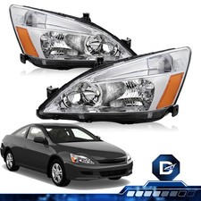 For 2003-2007 Honda Accord 24dr Chrome Housing Halogen Headlamps Assemply Pair