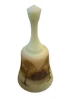 Vintage Fenton Uranium Custard Glass Bell Log Cabin Hand Painted Signed Glows