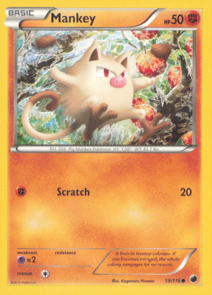 MANKEY 59/116 COMMON PLASMA FREEZE POKEMON NEAR MINT