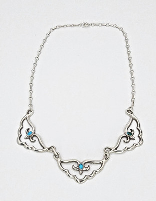 Vintage F. Begay Navajo Sterling Silver Turquoise Sandcast Bib Necklace 45g