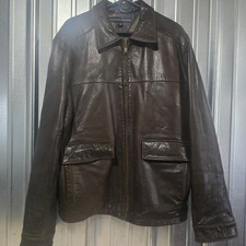 Vintage Hilfiger Men's XL Genuine Brown Leather Herringbone Lined Jacket