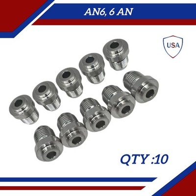 QTY 10 AN6, 6 AN MALE BILLET 6061T6 ALUMINUM WELD ON / WELD IN FITTING BUNG 