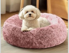 Calming Pet Bed Cat Dog Anti-Anxiety Donut round Cat Dog Bed Fluffy Faux Fur 23  