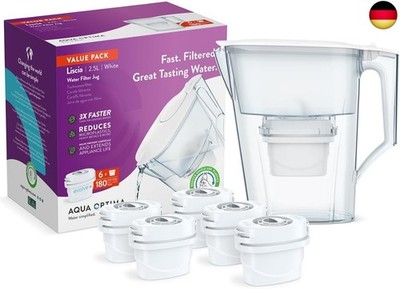 Aqua Optima Liscia Wasserfilterkanne & 6 x 30 Day Evolve+