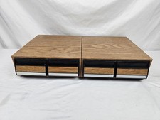 2 Vintage Audio Cassette Tape Storage Box Case 2 Drawers Faux Wood 28 Slots X2