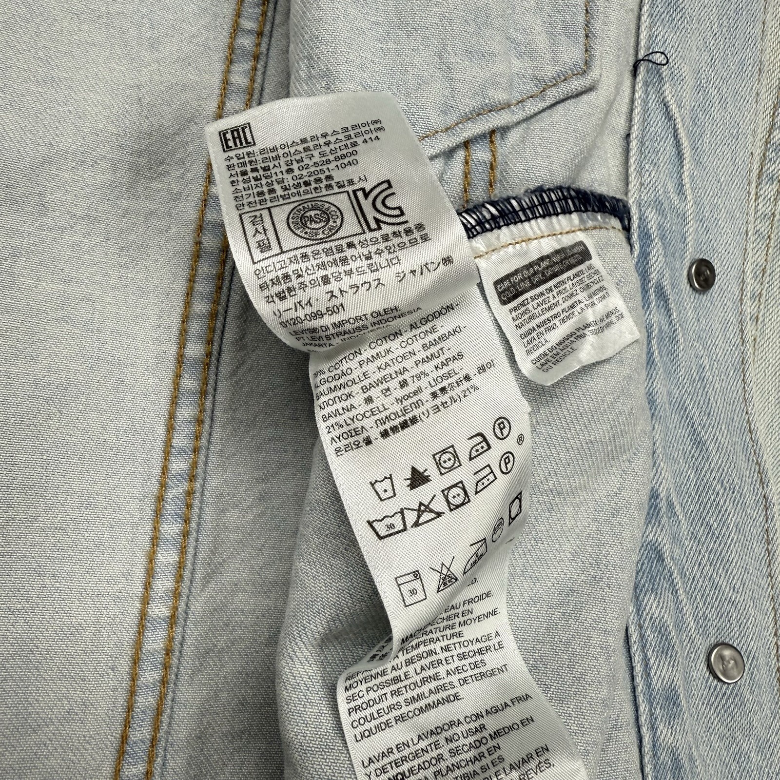 Levi's Premium Mens Denim Trucker Jacket L Blue Light Wash Pleated Workwear