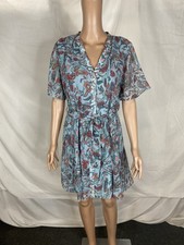 Desigual Womens Floral Print Short Sleeve Knee Length Dress Size L Blue