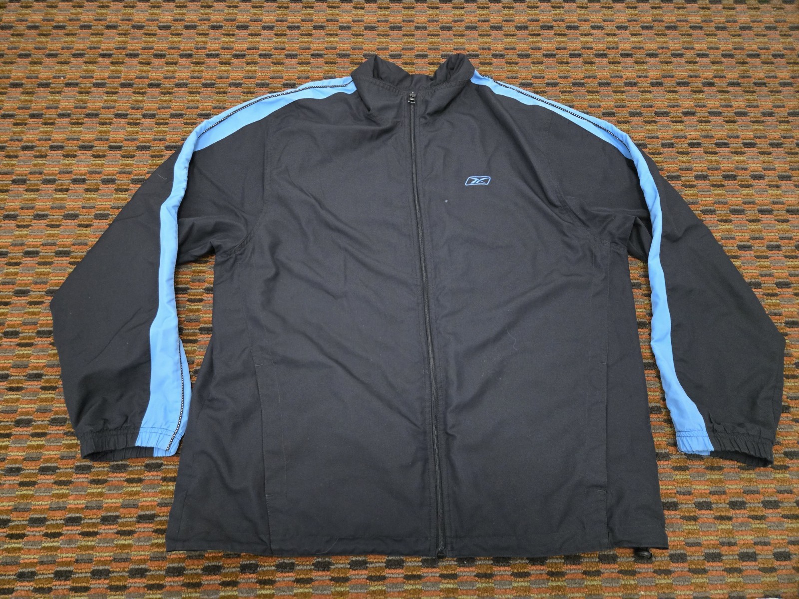 Reebok Track Jacket XL Black Blue Full Zip Athletic Windbreaker Lightweight