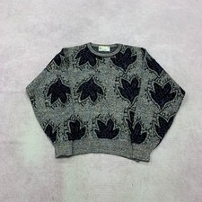 Vintage abstract knitted jumper Patterned Grandad knit sweater Men's M
