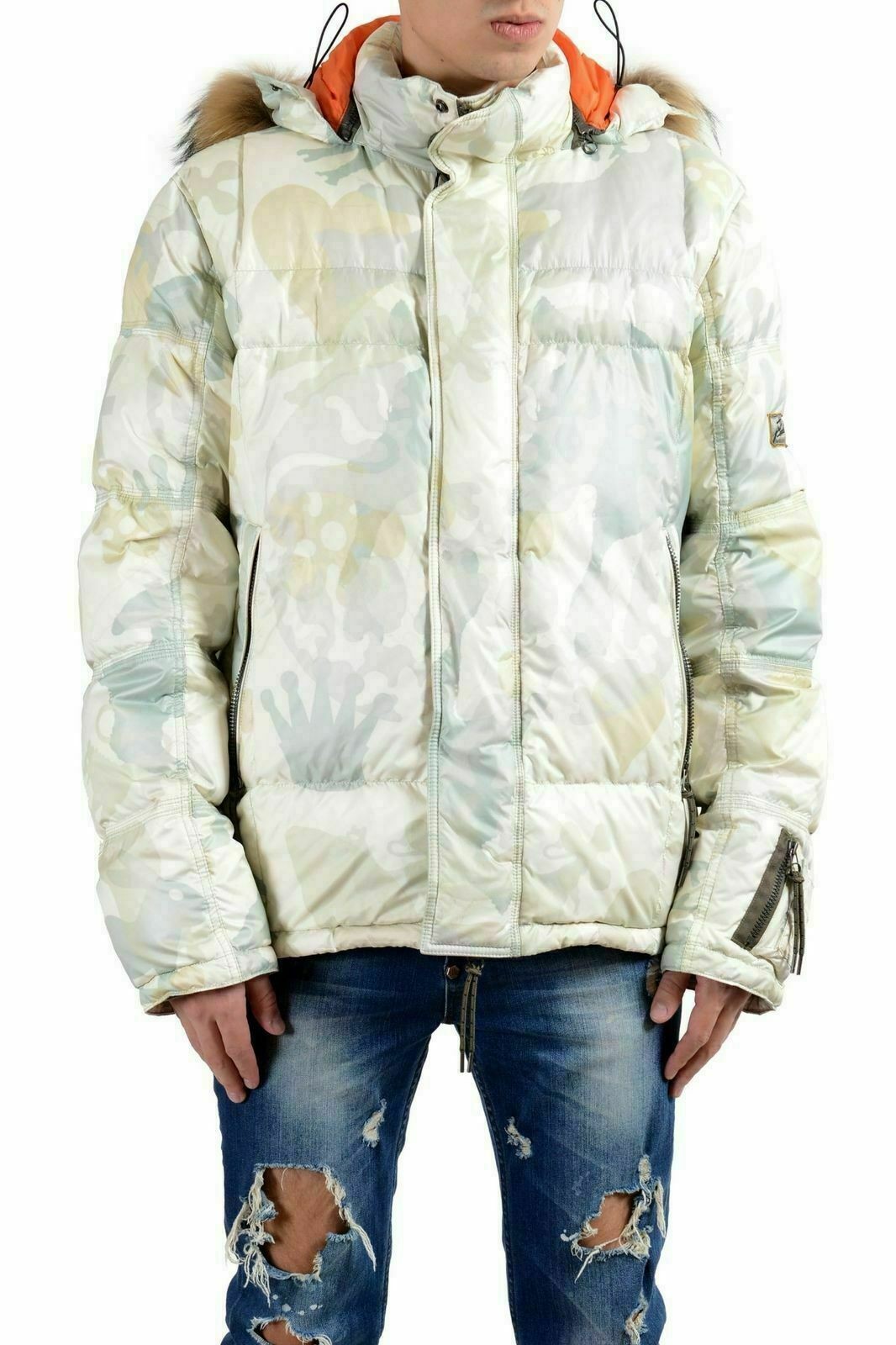 Jet Set Мужская камуфляжная парка на пуху из меха енота с капюшоном на молнии, размер 5 US 2XL