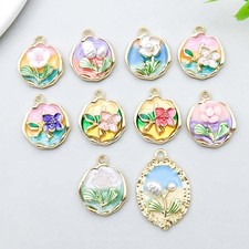 BULK 10Pcs Flower Charms Floral DIY Jewelry Making Pendants Enamel Drip