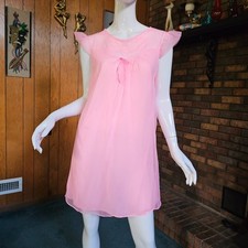 Vtg 60s Pink Babydoll Negligee Nightie Pajama Sheer Chiffon Pinup Nightgown S/M