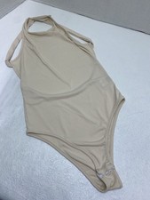 Women  s SHEIN Light Tan Cream Ribbed Bodysuit Sz Medium 6 Preowned in very GUC