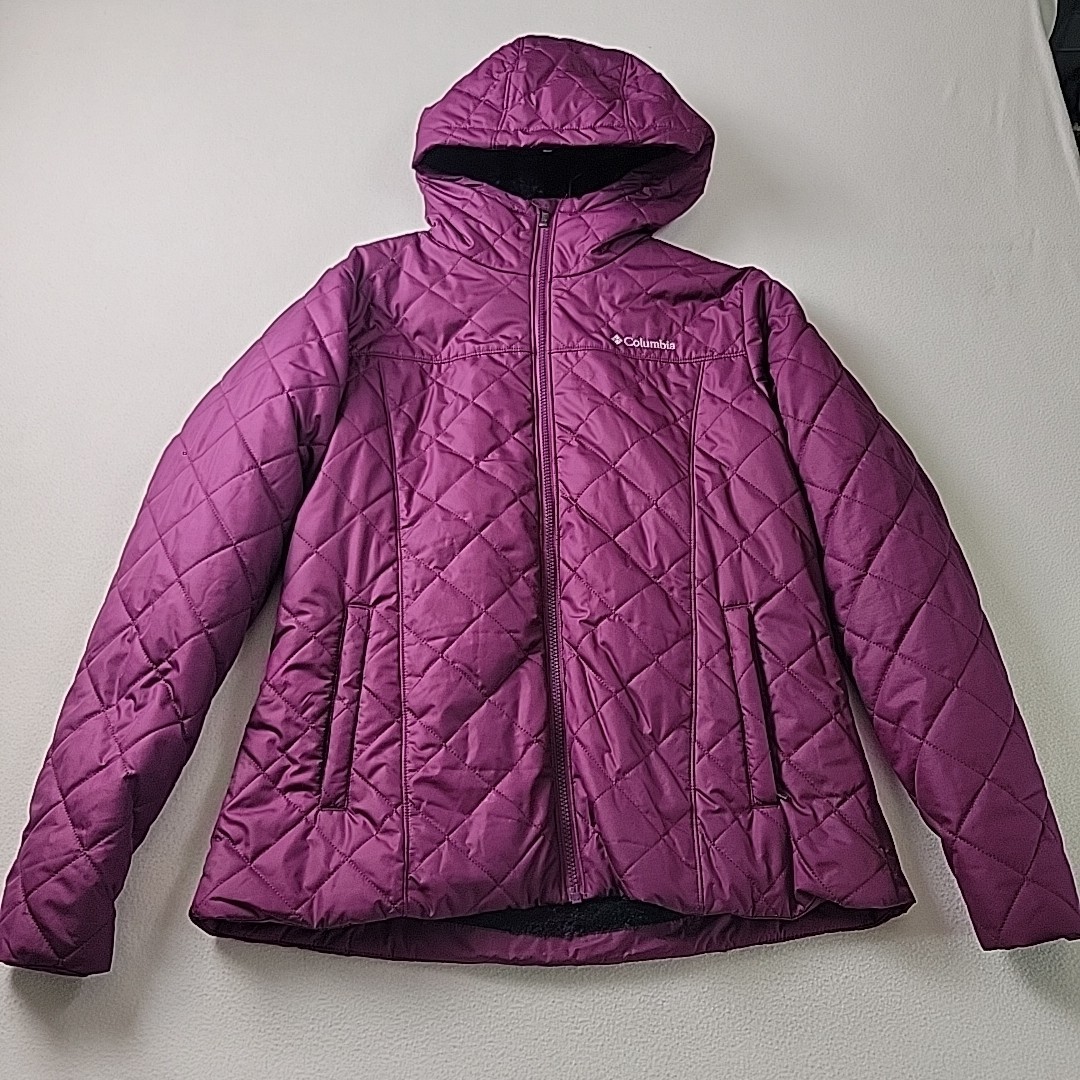 Columbia Women's Hooded Puffer Jacket Fur-lined Size Large Dark