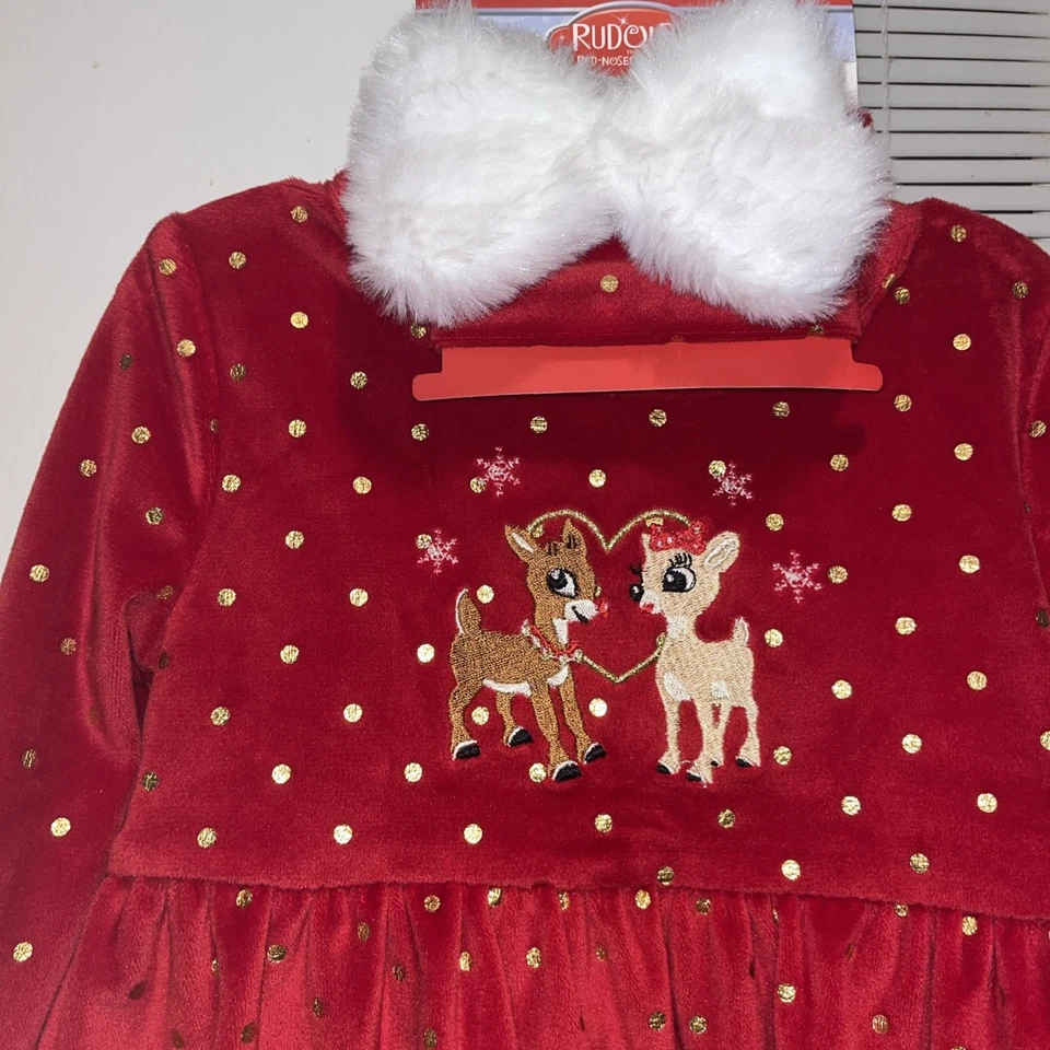Новый с Ярлыками 3 месяцев Rudolph 3 ПК красный праздник/Рождество младенца девочки платье комплект новый  - Изображение 2 из 4