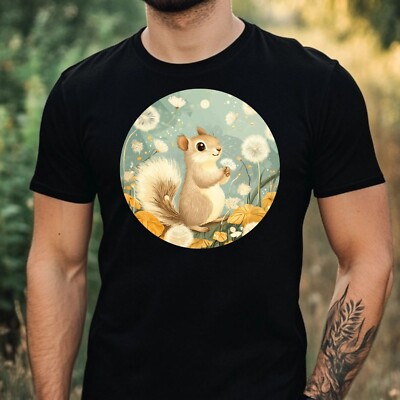 Mens Squirrel Dandelion Print Cotton T-Shirt Size XS to 5XL