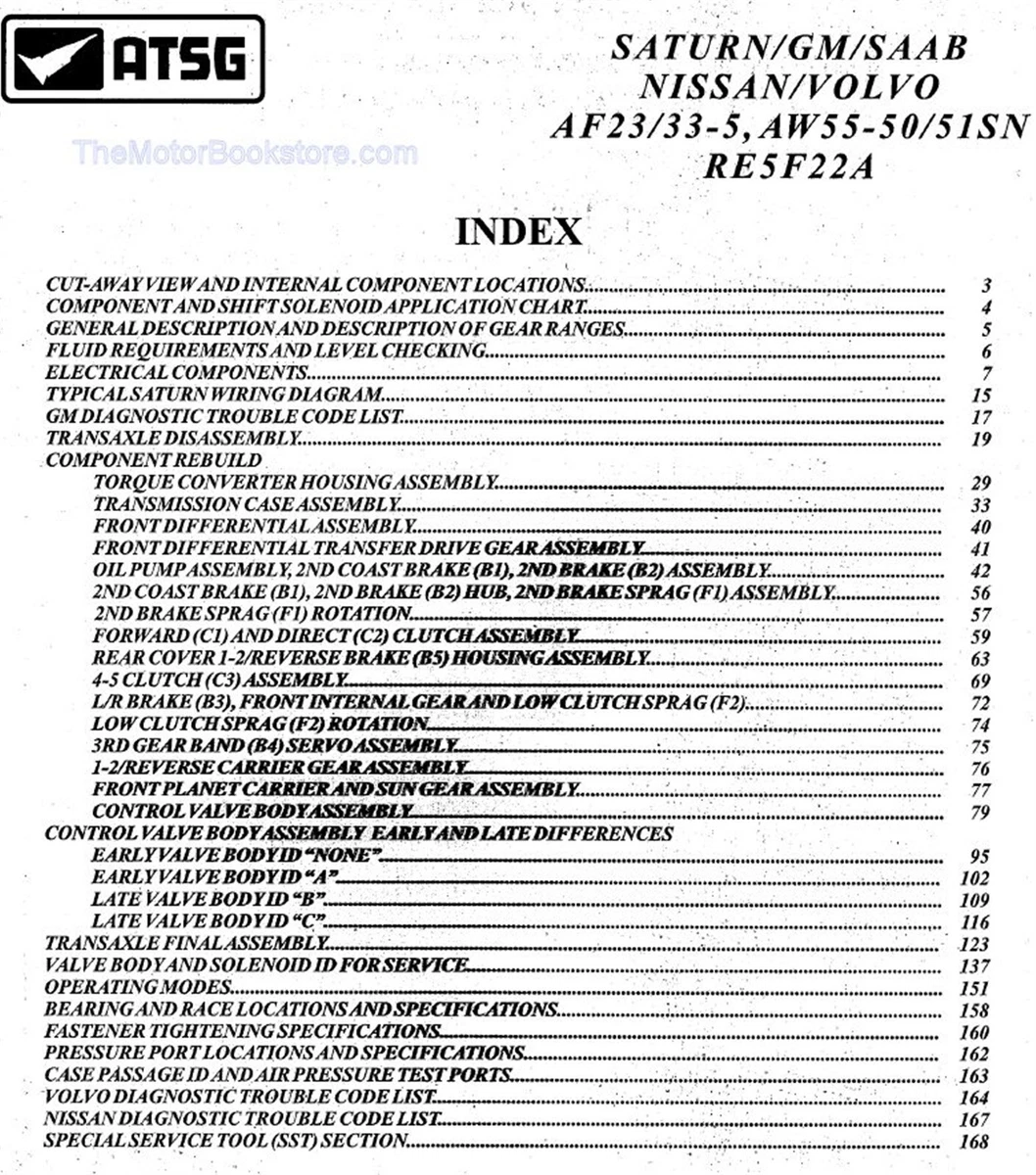 GM AW55-50/51SN / AF23/33-5 / RE5F22A Transmission Repair Manual 
