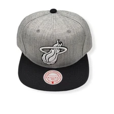 Mitchell & Ness Miami Heat Grey Black Pop Adjustable Snapback Hat Cap