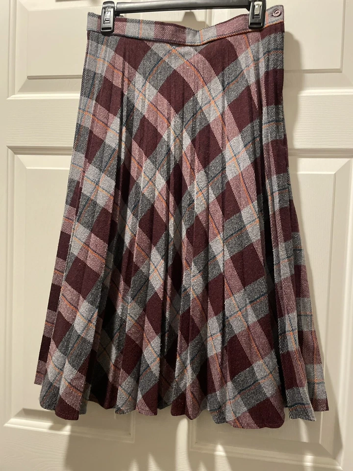 Shani 复古 70 年代 80 年代 Argyle 羊毛混纺打褶学院风中裙女学生 16 码 — 第 2/4 张图片