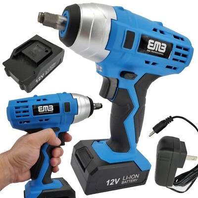 EMB 12V Max Brushed Powerful Cordless Impact Wrench Drive Tool Li-Ion battery 3/8 in
