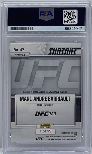 Marc- Andre Barriault Signed 2023 Panini Instant UFC Rookie Card PSA/DNA Slabbed - Picture 2 of 2