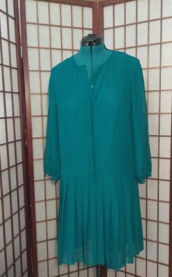 DONNA MORGAN DRESS SOLID GREEN DROP WAIST PLEATED SKIRT BLOUSON LONG SLVS  SZ 14 | eBay