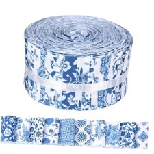 50Pcs Chinoiserie Jelly Polyester Fabric Roll White Blue Floral Quilting