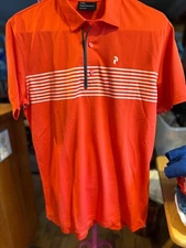 PEAK PERFORMANCE L Men Polo Shirt Short Sleeve Cotton Casual Orange Top Summer