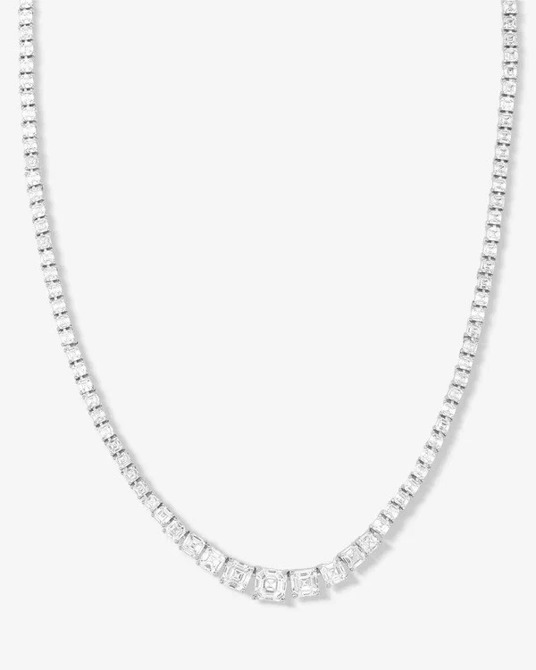 28CT Created Graduated Asscher Cut Diamond Tennis Necklace 14K White Gold Plated - Image 3 of 4
