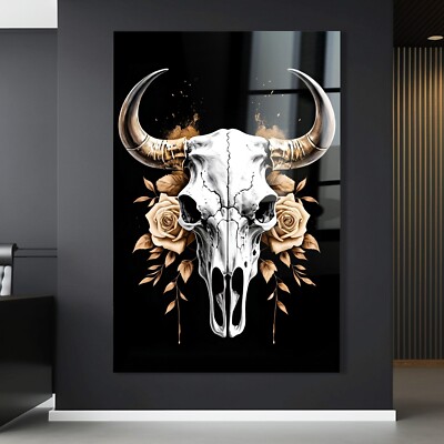 WANDBILD Kuhschädel HÖRNER , LUXUS KUNST DRUCK ACRYLGLAS ,LEINWAND POSTER DECO