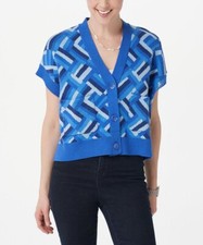 Isaac Mizrahi Live Patchwork Jacquard Sweater Blue 4X New