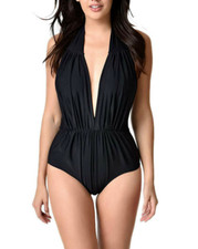 Unique Vintage L125950 Women's Halter Shirred Derek One Piece Swimsuit Size XS