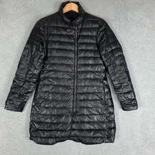 Gimo's Down Puffer Coat Jacket Womens Size 42 Black Reversible Snap Zip Up Italy